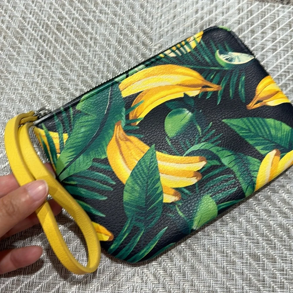 Ipsy Bundle Wristlets Bronze Wicker Summer & Banana Polka Dot Design Clutch